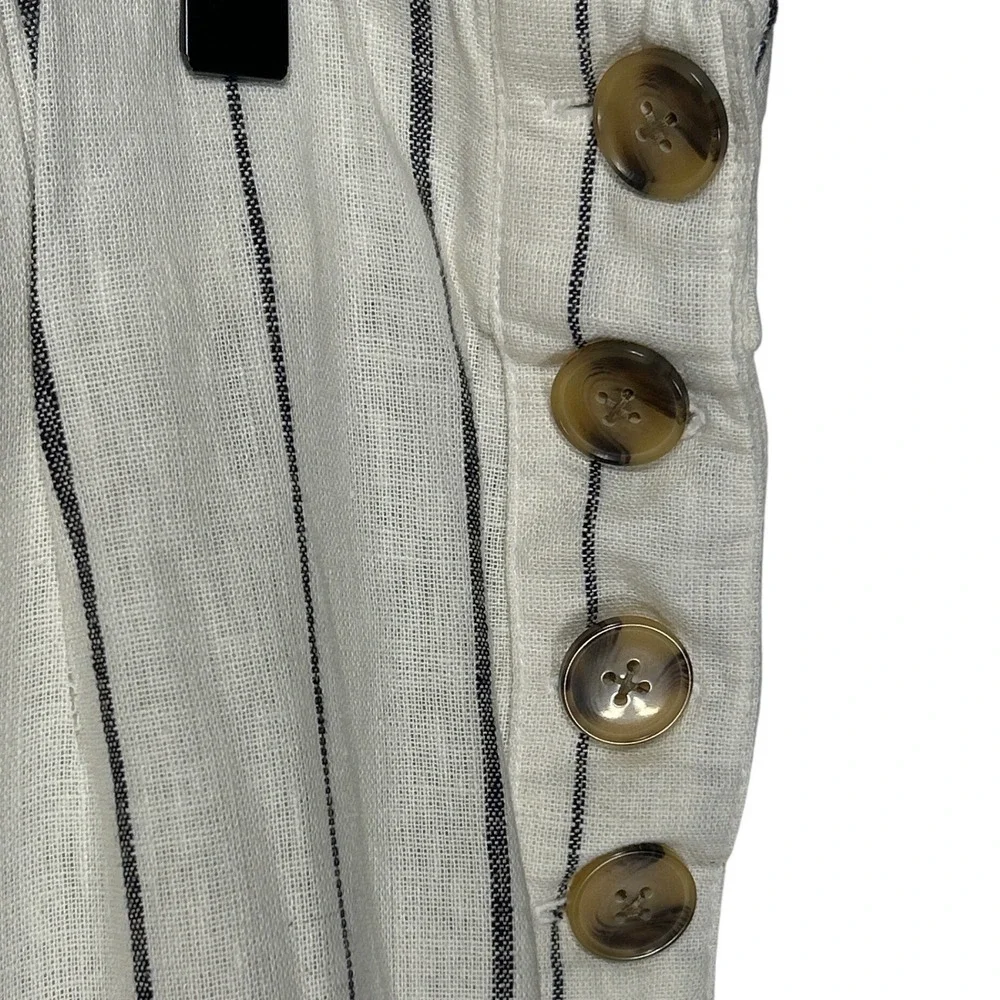 Gap High Rise Linen Blend Trousers Side Button Wide Leg Ivory Stripe Size 18 EUC